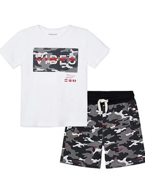 Size 6 Boys Mayoral White and Black Camo Kids Matching Set